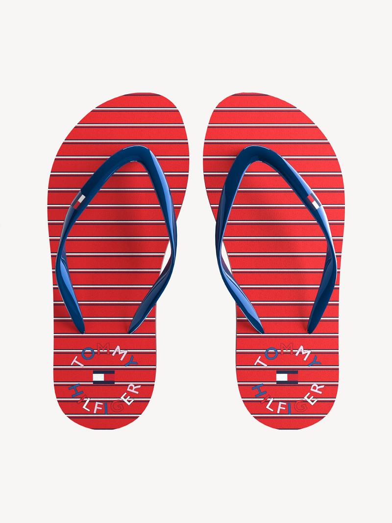 Lány Tommy Hilfiger Big Stripe Strandpapucs Piros | HU 1980SGL